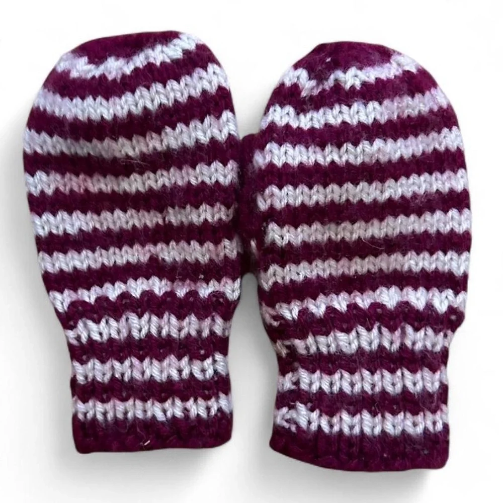 Striped Red & White Kids Mittens